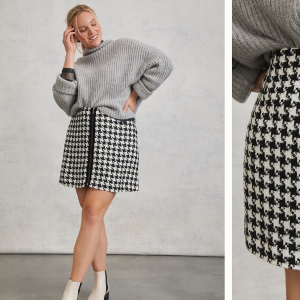 Anthropologie Black and White Houndstooth Mini Skirt